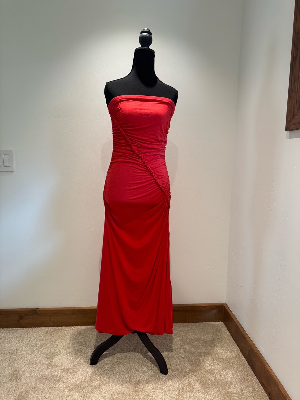 Celandine from Anthropologie Strapless Red Ruched Evening Dress